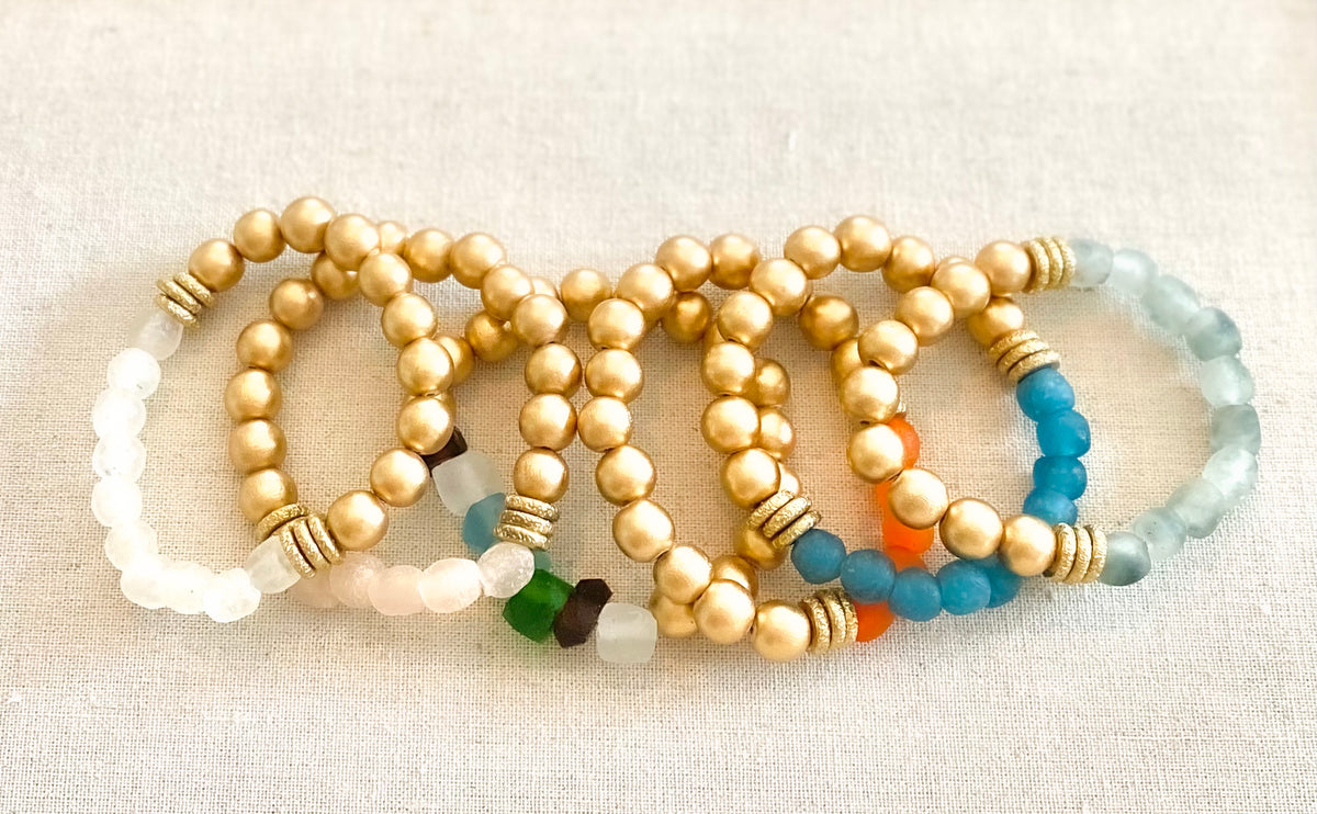 Recycled Krobo Glass & Wood Beaded Bracelets