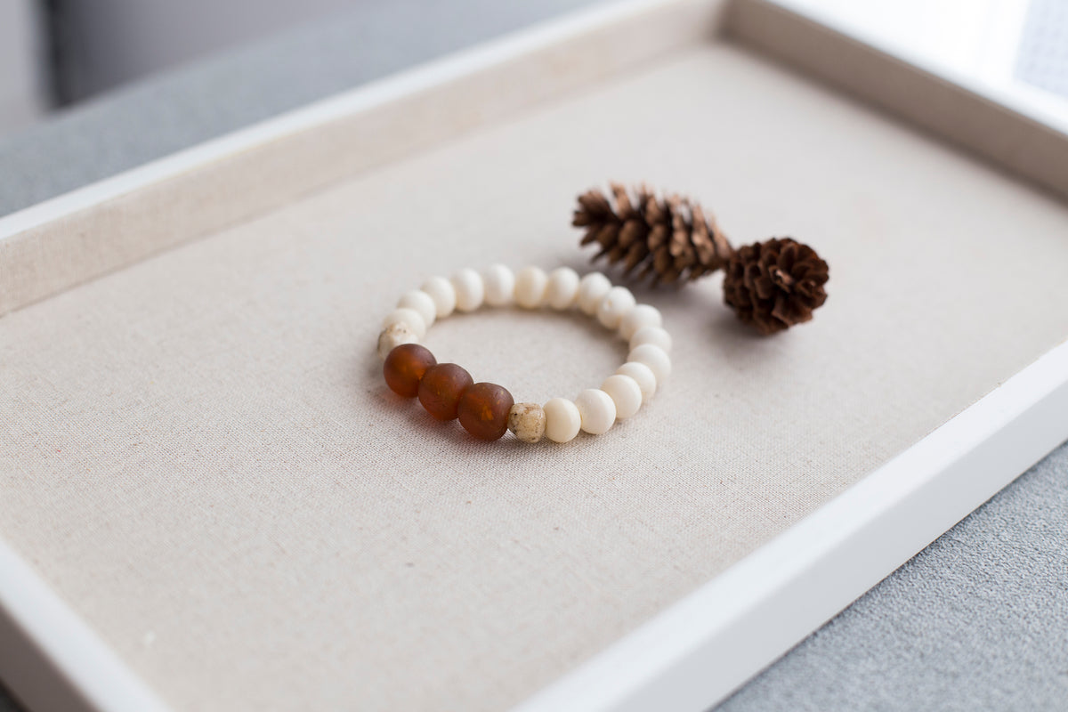 Dark Autumn Boho Recycled Glass, Mala & Marble Beaded Bracelet