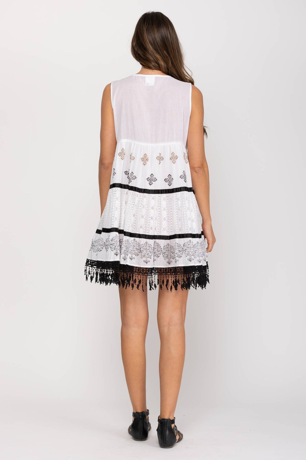 Embroidered Fringe Boho Dress