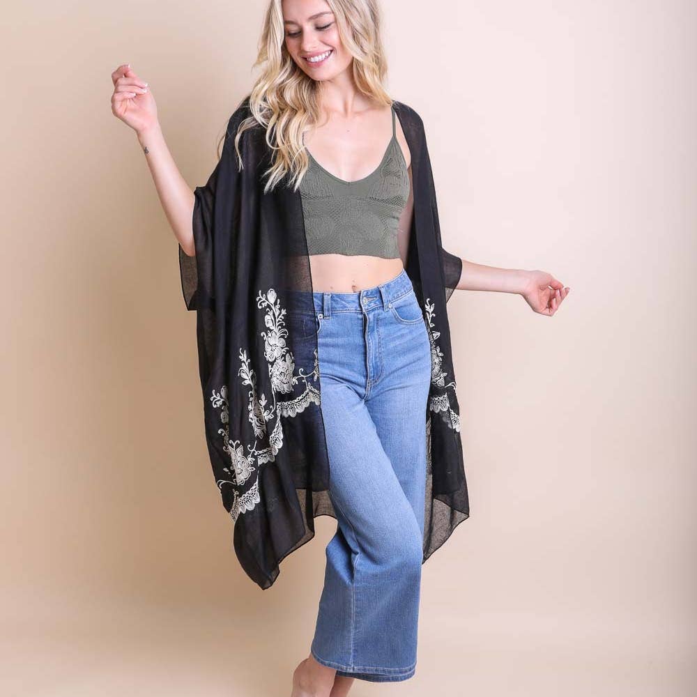Floral Embroidered Stitch Kimono