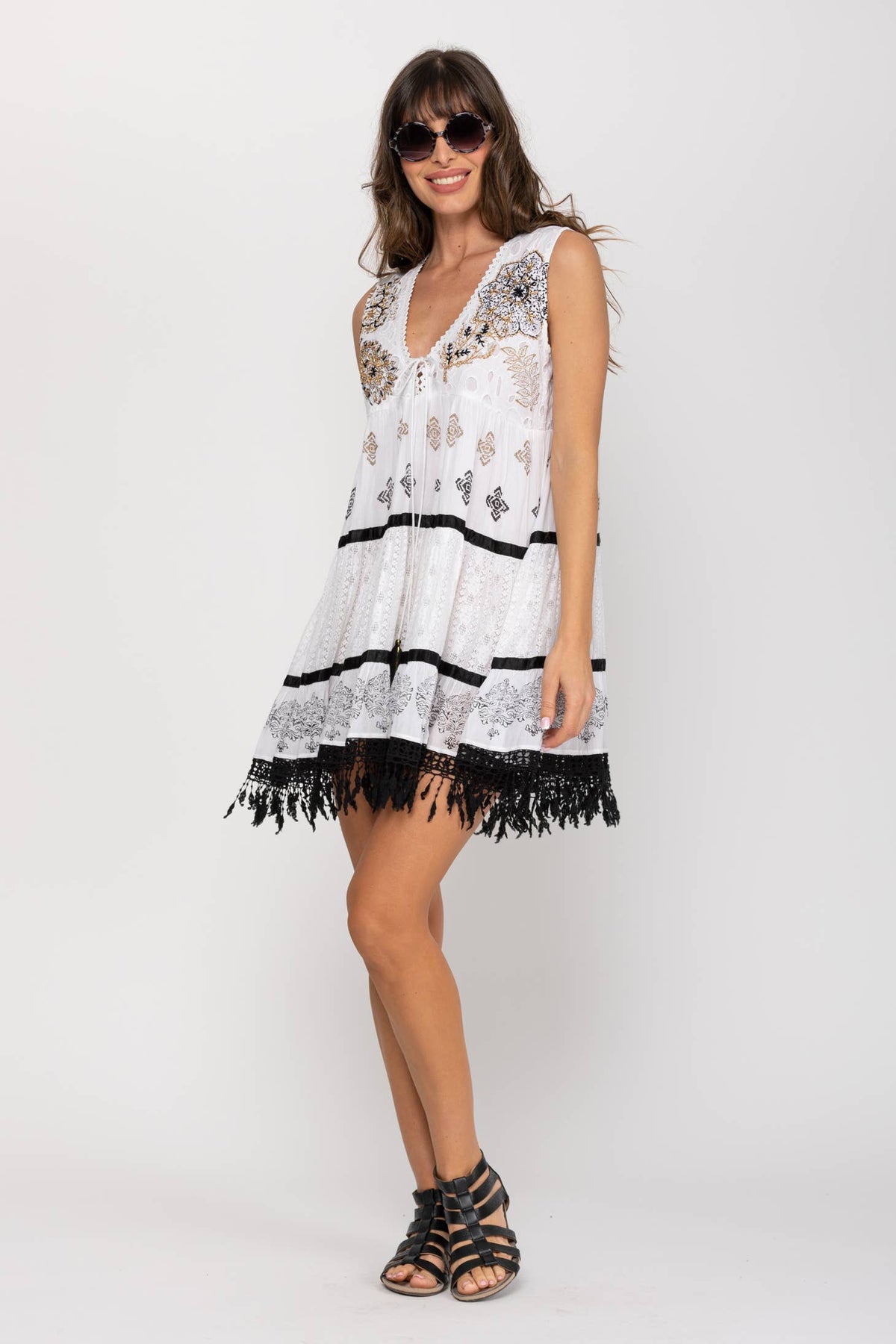 Embroidered Fringe Boho Dress