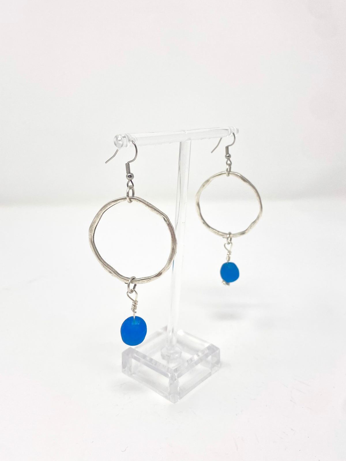 BLUtiful Glass Bead Hoop Earrings