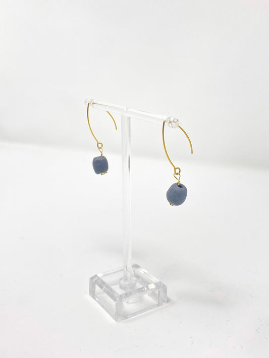 Feeling Grey Dangle Earrings, Recycled Ghana Glass