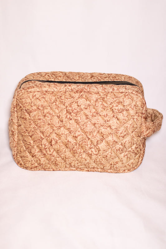 DIMAICHA Upcycled Silk Sari Travel Pouch – Light Brown & Nuetrals