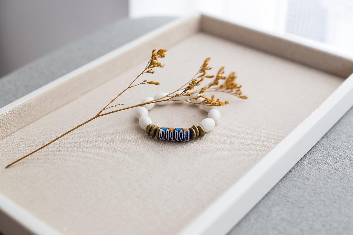 Hand-Painted, Boho Rustic Recycled Glass Beaded Bracelet