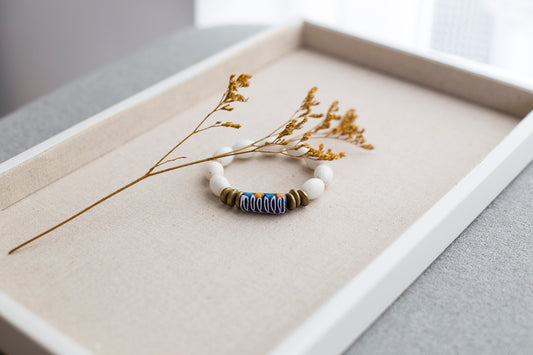 Hand-Painted, Boho Rustic Recycled Glass Beaded Bracelet