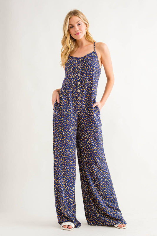 Floral Print Button Down Jumpsuit