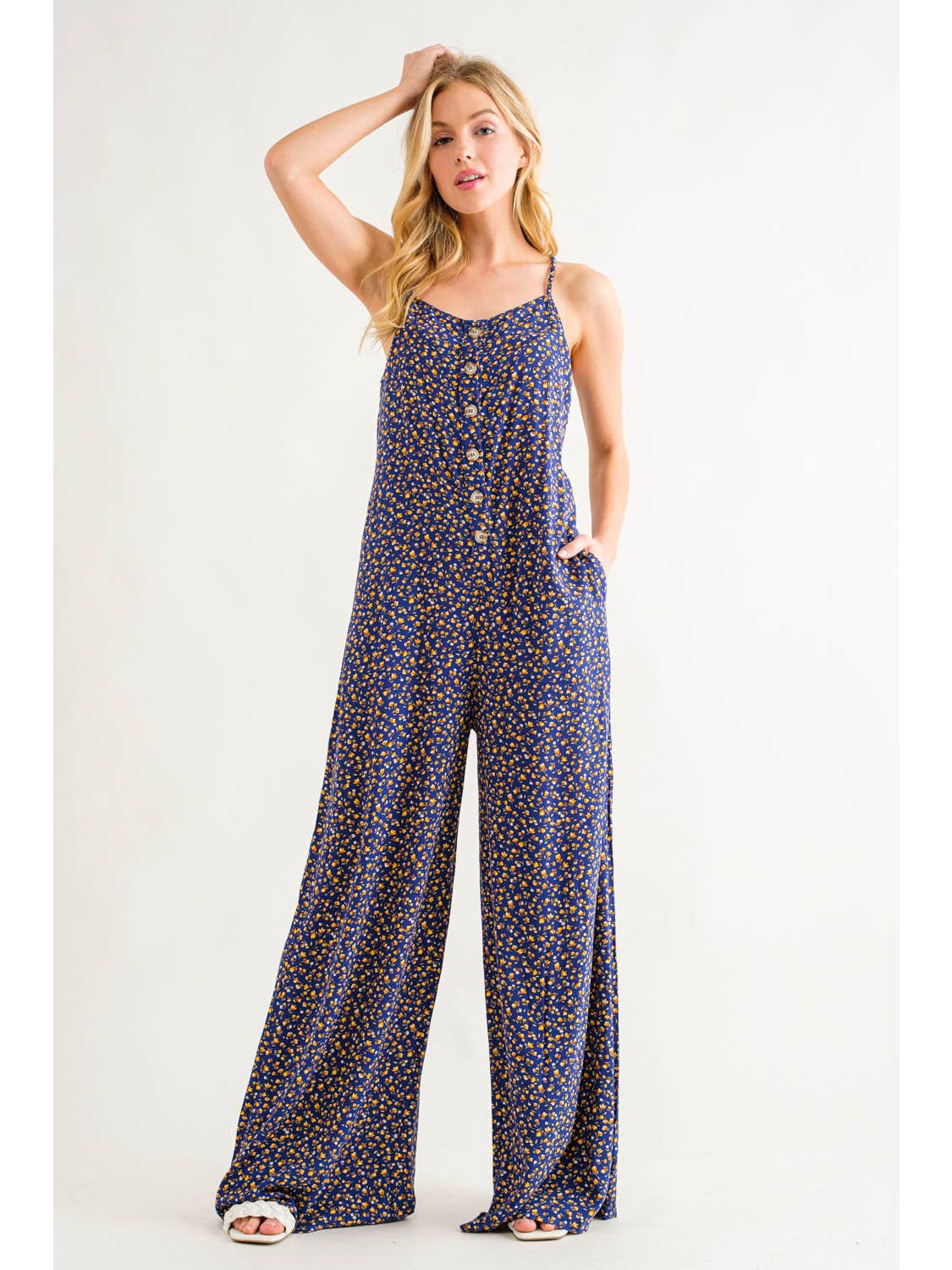 Floral Print Button Down Jumpsuit
