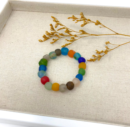 Recycled Glass Beaded Boho Bracelet, Rainbow