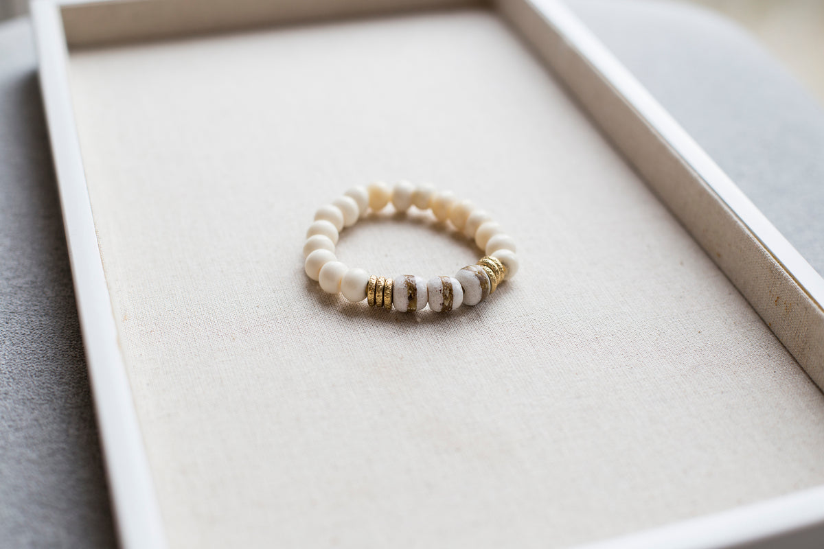 Boho Recycled Glass & Mala Beaded Bracelet