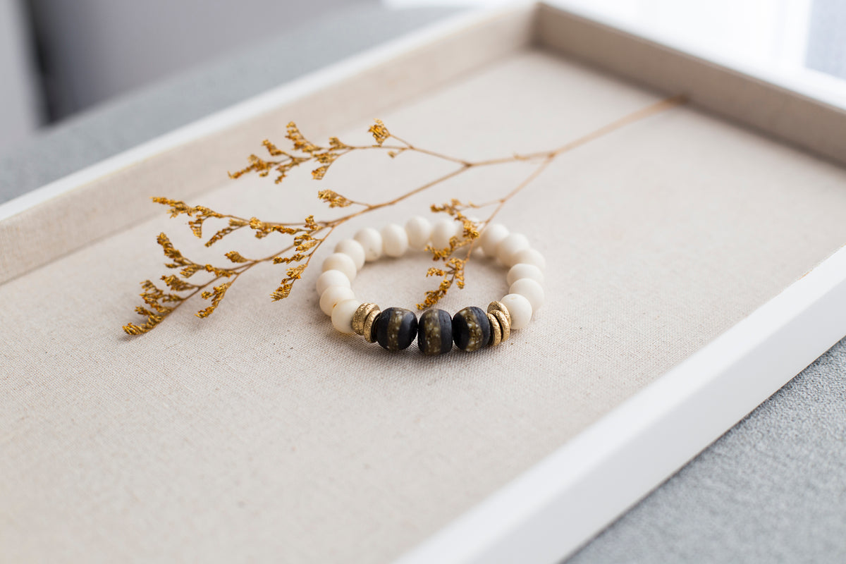 Boho Recycled Glass & Mala Beaded Bracelet