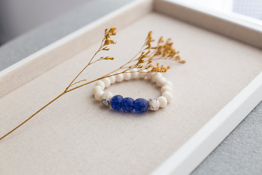Boho Recycled Glass, Mala & Marble Beaded Bracelet