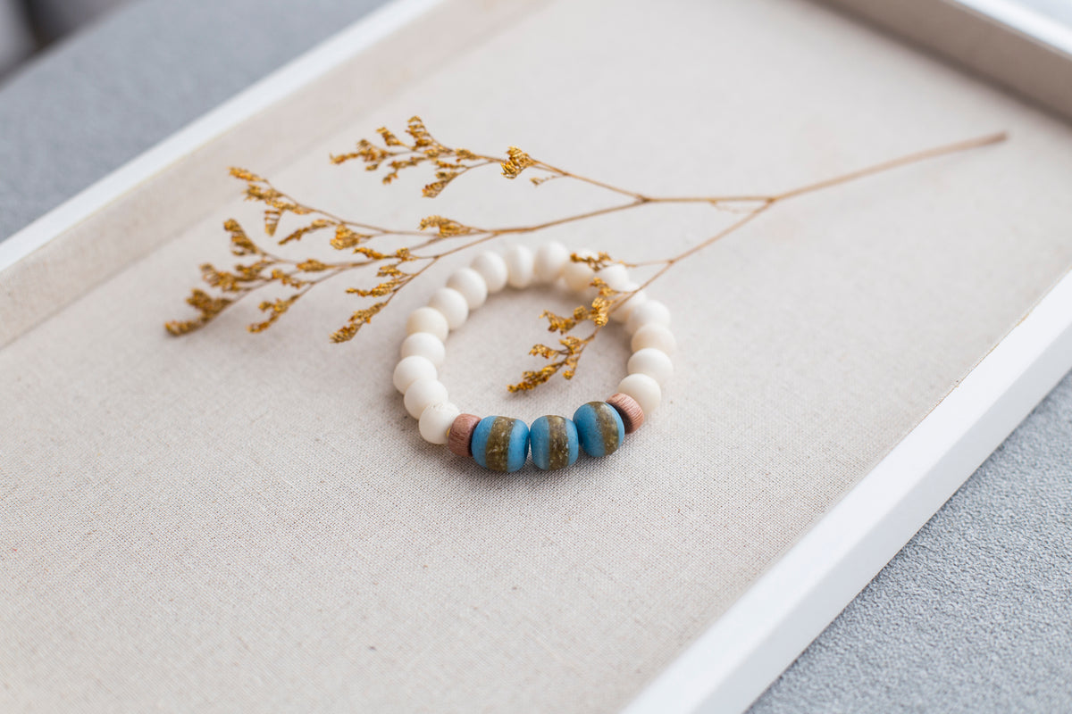 Recycled Glass & Mala Beaded Boho Beaded Bracelet