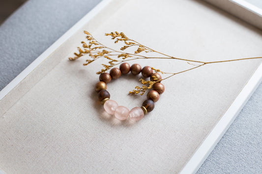 Bohemian Recycled Chunky Glass Beaded Bracelet, Dusty Rose