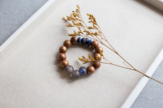 Chunky Bohemian Beaded Bracelet, Recycled Glass & Wood